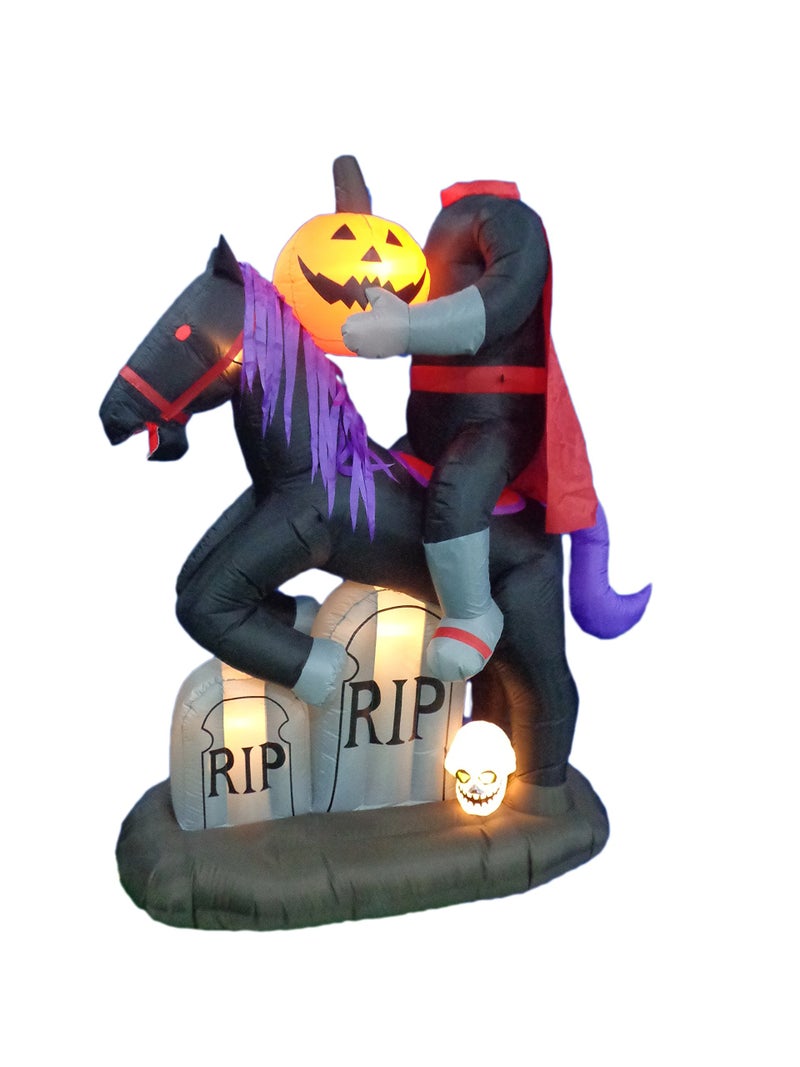BZB Goods 6.5 FT Tall Lighted Halloween Inflatable Headless Horseman with Horse Tombstones Skull and Pumpkin Lights - Image 1